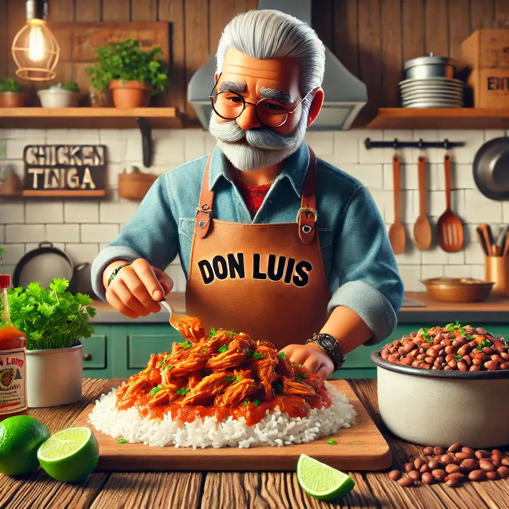 Pollo Tinga con Arroz con Habichuelas