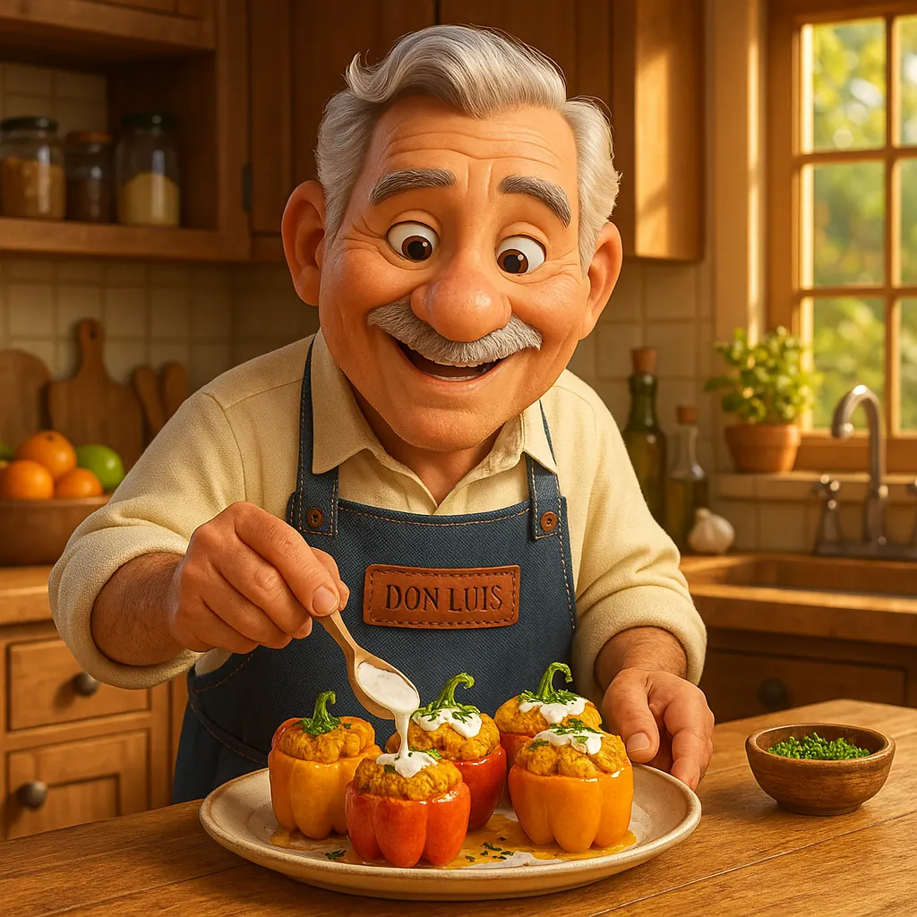 Mofongo-Stuffed Peppers con Ajo Crema